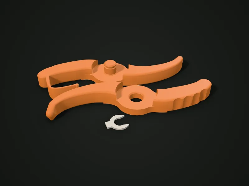 Render 3D de las piezas de la pinza de masaje listas para imprimir